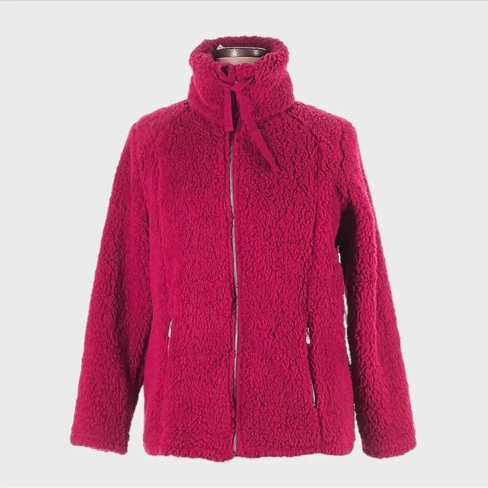 NWT Sz XL Adrienne Vittadini Sport Faux Fur Sherpa Teddy Berry Pink Jacket